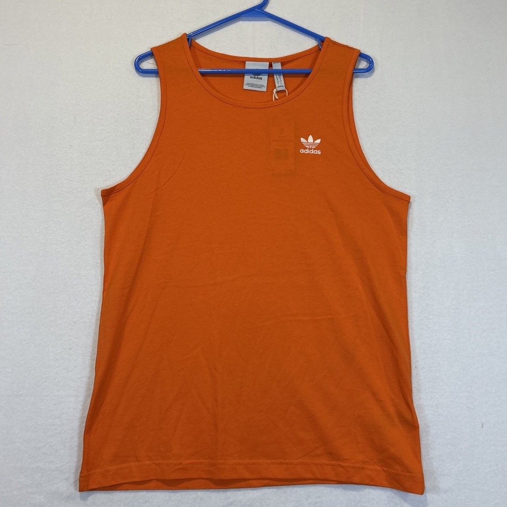 Adidas Essentials Tank Top Small Orange Embroidered Logo Trefoil Mens JF6602